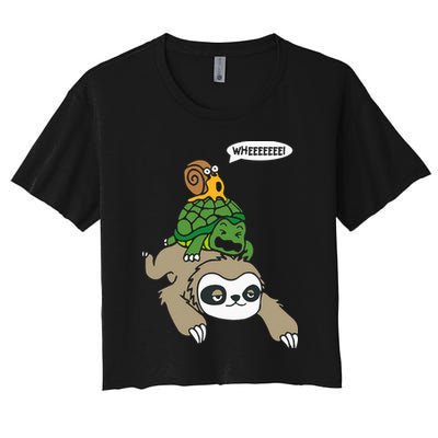 Sloth Turtle Snail Piggyback Animal Running Wild Crop Top