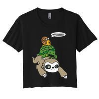 Sloth Turtle Snail Piggyback Animal Running Wild Crop Top