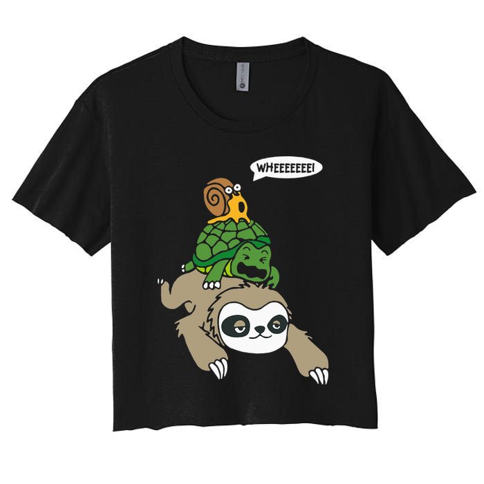 Sloth Turtle Snail Piggyback Animal Running Wild Crop Top