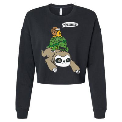 Sloth Turtle Snail Piggyback Animal Running Wild Cropped Pullover Crew
