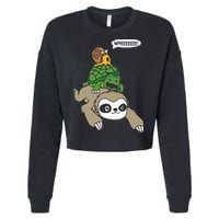 Sloth Turtle Snail Piggyback Animal Running Wild Cropped Pullover Crew