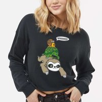 Sloth Turtle Snail Piggyback Animal Running Wild Cropped Pullover Crew