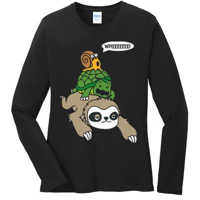 Sloth Turtle Snail Piggyback Animal Running Wild Ladies Long Sleeve Shirt