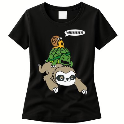 Sloth Turtle Snail Piggyback Animal Running Wild Womens T-Shirt