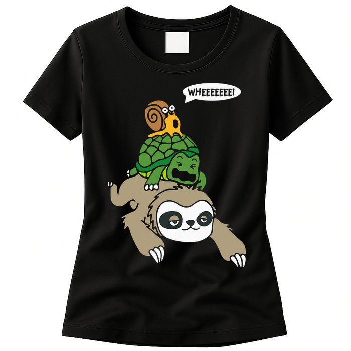 Sloth Turtle Snail Piggyback Animal Running Wild Womens T-Shirt