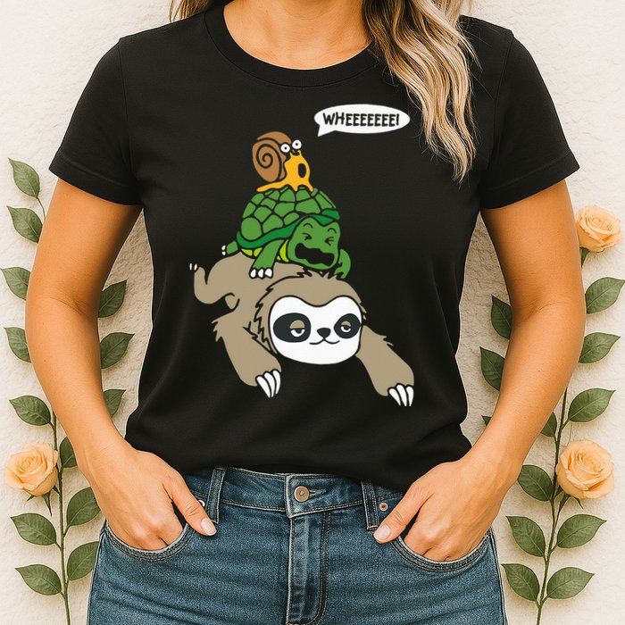 Sloth Turtle Snail Piggyback Animal Running Wild Womens T-Shirt