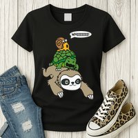 Sloth Turtle Snail Piggyback Animal Running Wild Womens T-Shirt