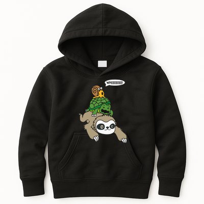 Sloth Turtle Snail Piggyback Animal Running Wild Kids Hoodie