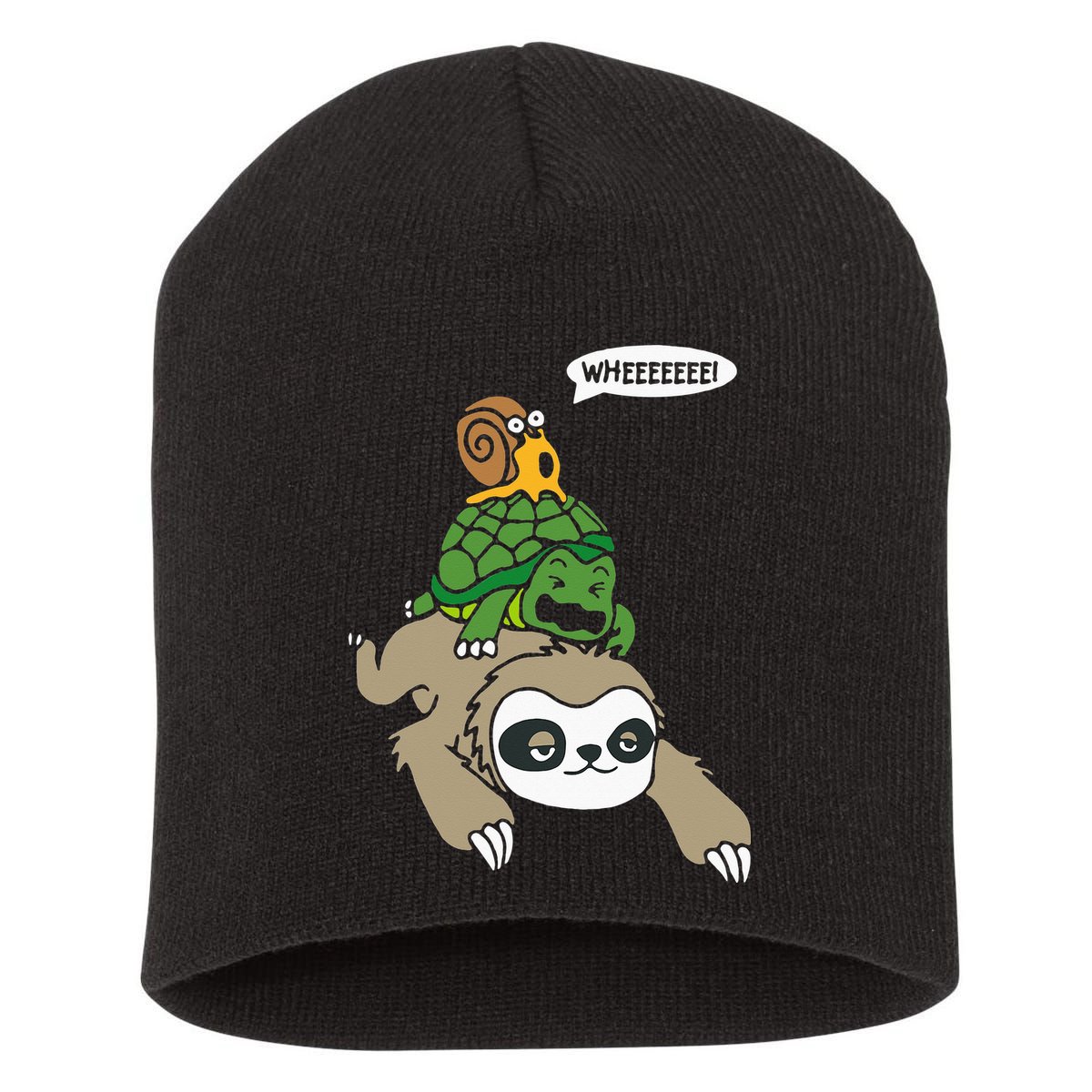 Sloth Turtle Snail Piggyback Animal Running Wild Short Acrylic Beanie