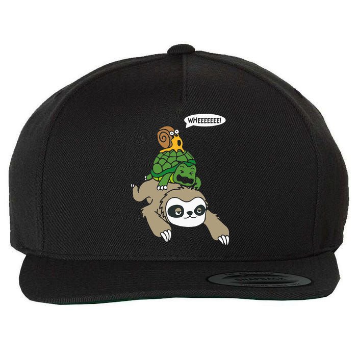 Sloth Turtle Snail Piggyback Animal Running Wild Wool Snapback Cap