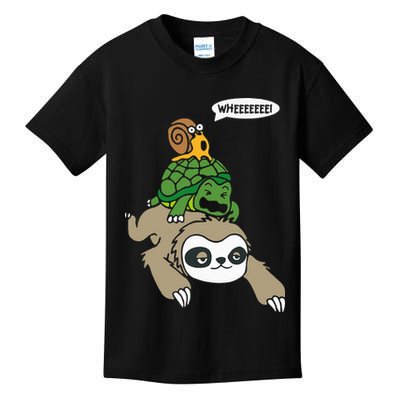 Sloth Turtle Snail Piggyback Animal Running Wild Kids T-Shirt