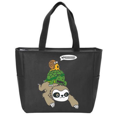 Sloth Turtle Snail Piggyback Animal Running Wild Zip Tote Bag