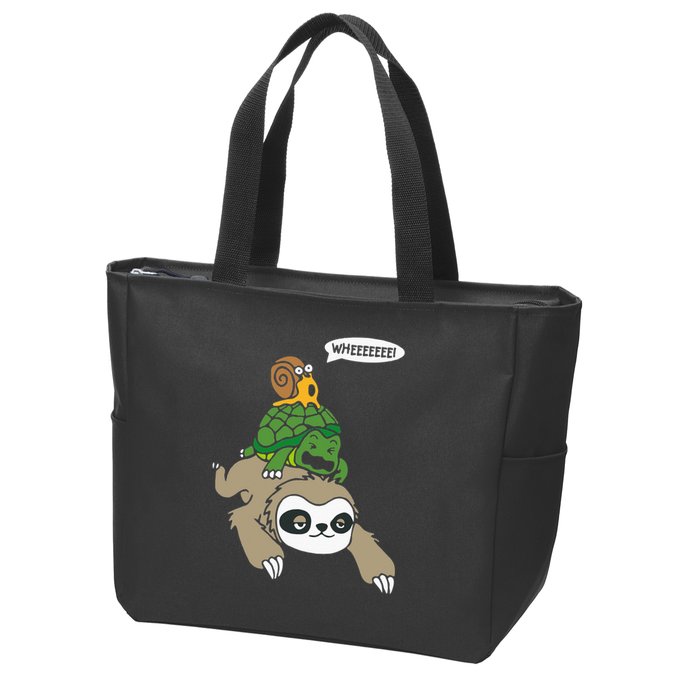 Sloth Turtle Snail Piggyback Animal Running Wild Zip Tote Bag