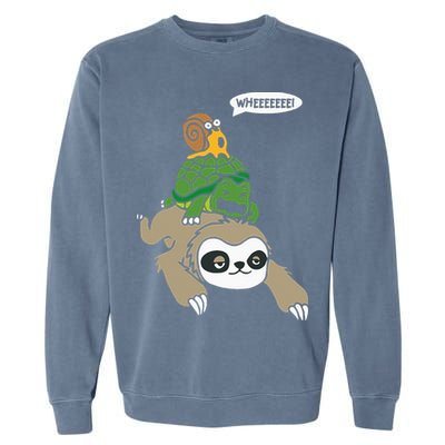 Sloth Turtle Snail Piggyback Animal Running Wild Garment-Dyed Sweatshirt