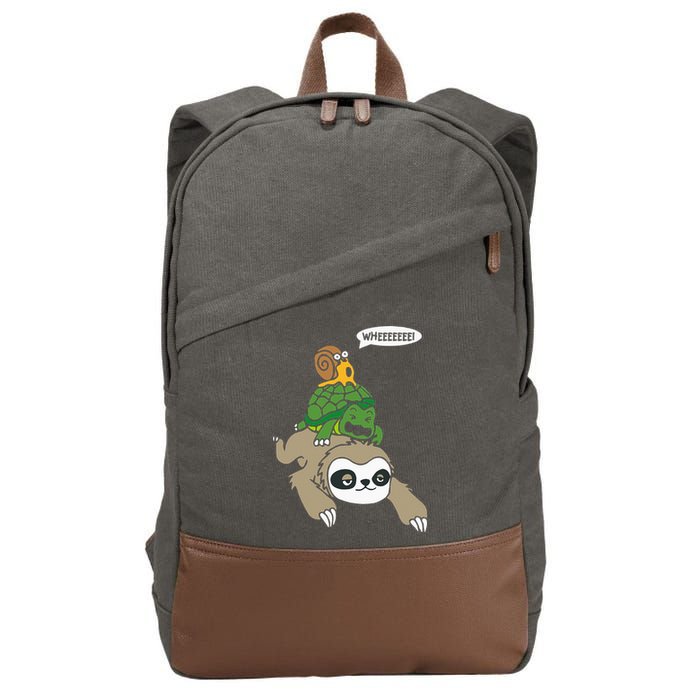 Sloth Turtle Snail Piggyback Animal Running Wild Cotton Canvas Backpack