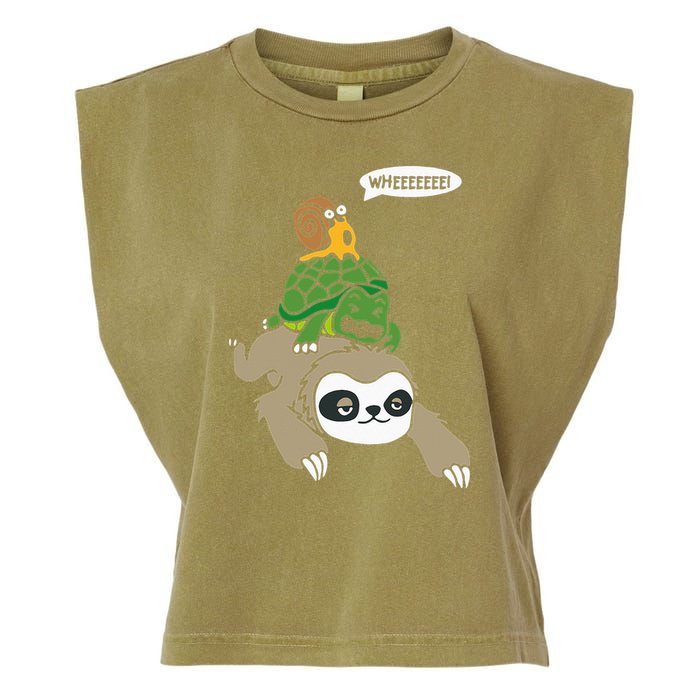 Sloth Turtle Snail Piggyback Animal Running Wild Garment-Dyed Women's Muscle Tee