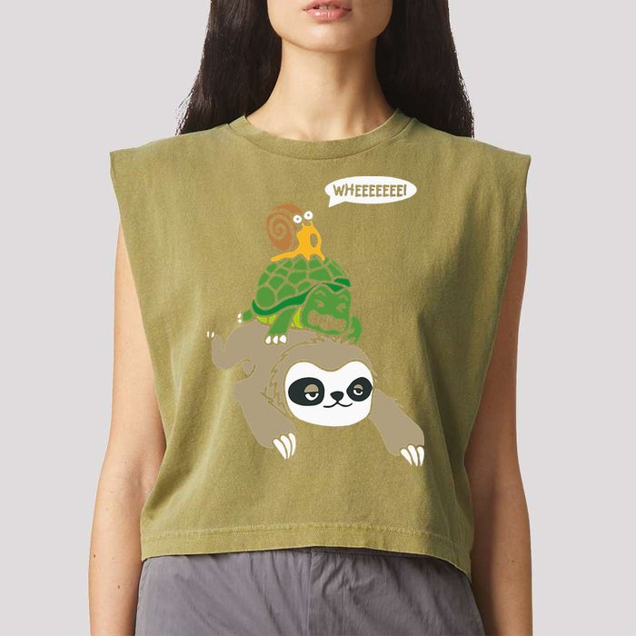 Sloth Turtle Snail Piggyback Animal Running Wild Garment-Dyed Women's Muscle Tee