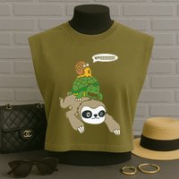 Sloth Turtle Snail Piggyback Animal Running Wild Garment-Dyed Women's Muscle Tee