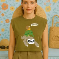 Sloth Turtle Snail Piggyback Animal Running Wild Garment-Dyed Women's Muscle Tee
