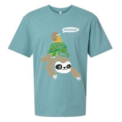 Sloth Turtle Snail Piggyback Animal Running Wild Sueded Cloud Jersey T-Shirt