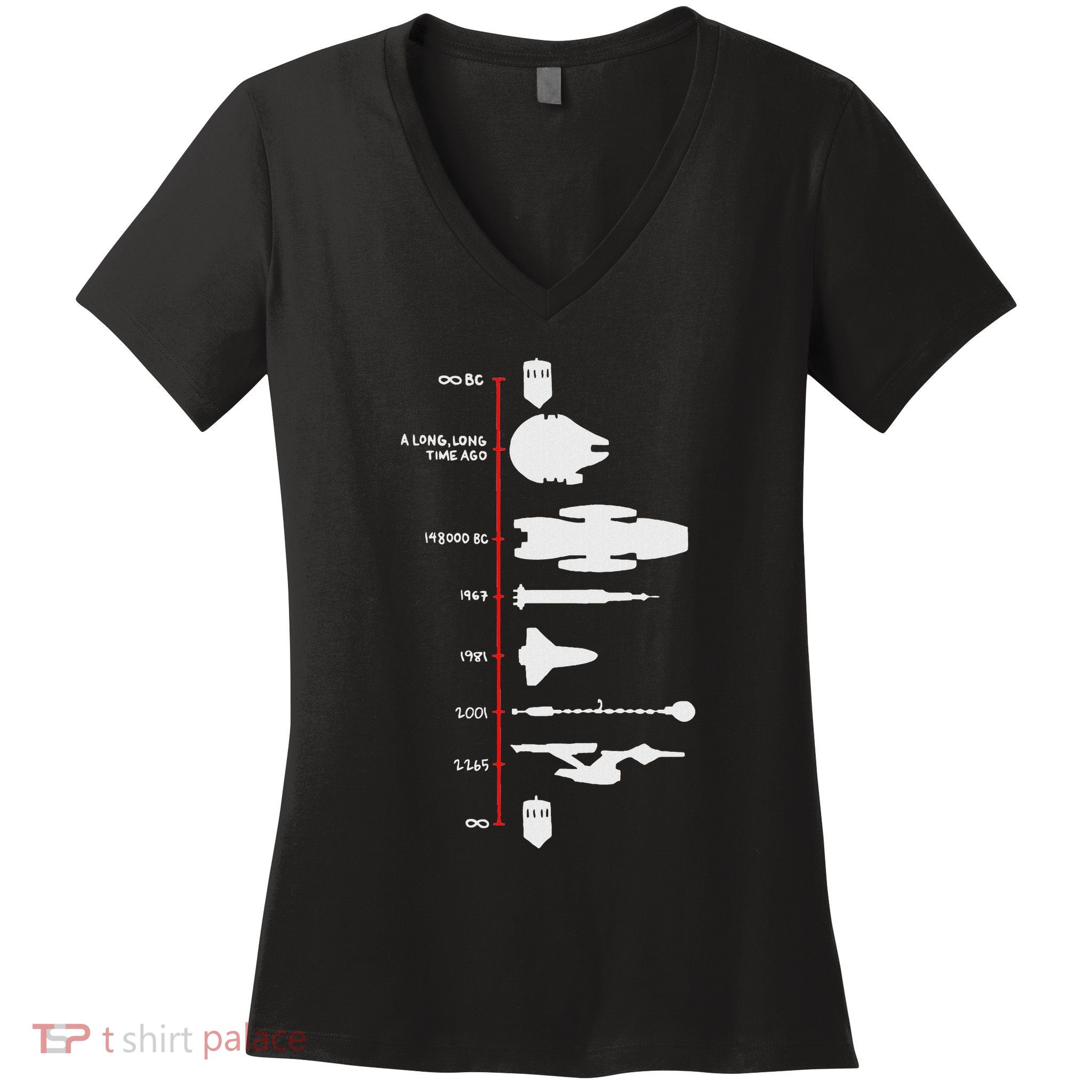 Spaceship Timeline Science Fiction Rocket Women's V-Neck T-Shirt