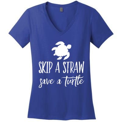 Sea Turtle Skip A Straw Save A Turtle Gift Women's V-Neck T-Shirt