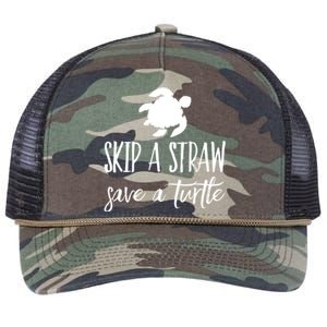 Sea Turtle Skip A Straw Save A Turtle Gift Retro Rope Trucker Hat Cap