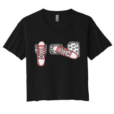 Save The Stick Funny Manual Transmission Three Pedals Car Women's Crop Top Tee