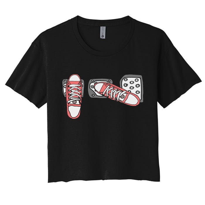 Save The Stick Funny Manual Transmission Three Pedals Car Women's Crop Top Tee