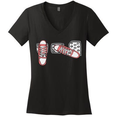 Save The Stick Funny Manual Transmission Three Pedals Car Women's V-Neck T-Shirt