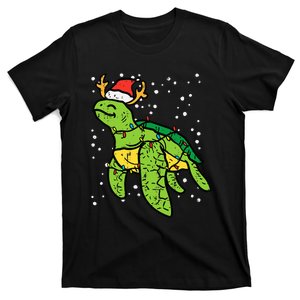 Sea Turtle Santa Christmas Lights Cute Xmas T-Shirt