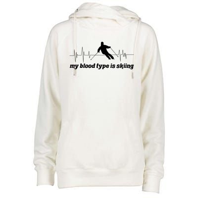 Ski Trip Skiing Heartbeat Gift Womens Funnel Neck Pullover Hood