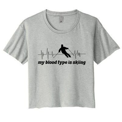 Ski Trip Skiing Heartbeat Gift Women's Crop Top Tee