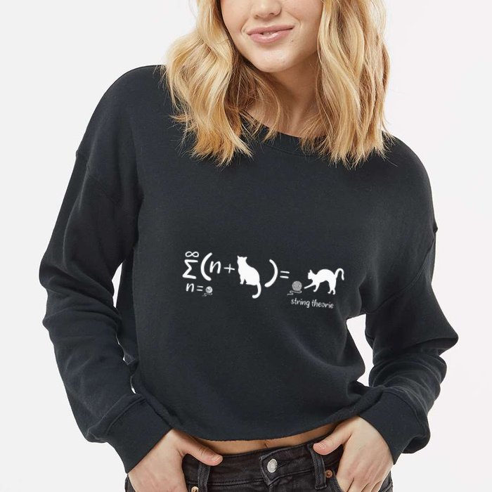 String Theory Science Nerd Physics Cat Cropped Pullover Crew