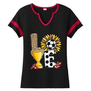 Soccer T Shirts, Love Soccer Leopard Sunflower Sports Ball Valentine Plus Size Ladies Halftime Notch Neck Tee