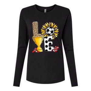 Soccer T Shirts, Love Soccer Leopard Sunflower Sports Ball Valentine Plus Size Womens Cotton Relaxed Long Sleeve T-Shirt