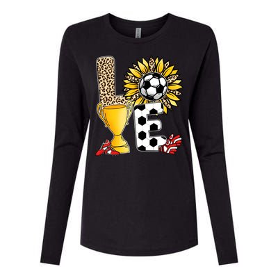 Soccer T Shirts, Love Soccer Leopard Sunflower Sports Ball Valentine Plus Size Womens Cotton Relaxed Long Sleeve T-Shirt