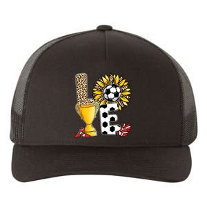 Soccer T Shirts, Love Soccer Leopard Sunflower Sports Ball Valentine Plus Size Yupoong Adult 5-Panel Trucker Hat