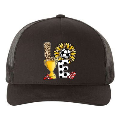 Soccer T Shirts, Love Soccer Leopard Sunflower Sports Ball Valentine Plus Size Yupoong Adult 5-Panel Trucker Hat