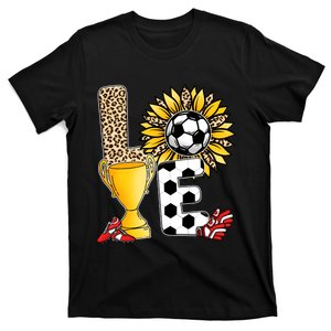 Soccer T Shirts, Love Soccer Leopard Sunflower Sports Ball Valentine Plus Size T-Shirt