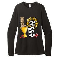 Soccer T Shirts, Love Soccer Leopard Sunflower Sports Ball Valentine Plus Size Womens CVC Long Sleeve Shirt