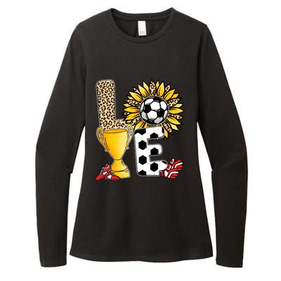 Soccer T Shirts, Love Soccer Leopard Sunflower Sports Ball Valentine Plus Size Womens CVC Long Sleeve Shirt