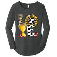 Soccer T Shirts, Love Soccer Leopard Sunflower Sports Ball Valentine Plus Size Women's Perfect Tri Tunic Long Sleeve Shirt