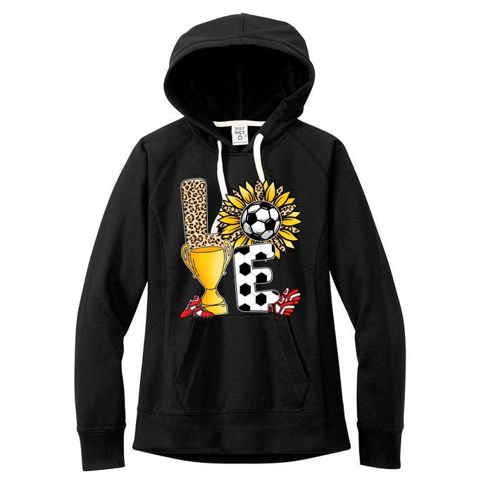 Soccer T Shirts, Love Soccer Leopard Sunflower Sports Ball Valentine Plus Size Women's Fleece Hoodie