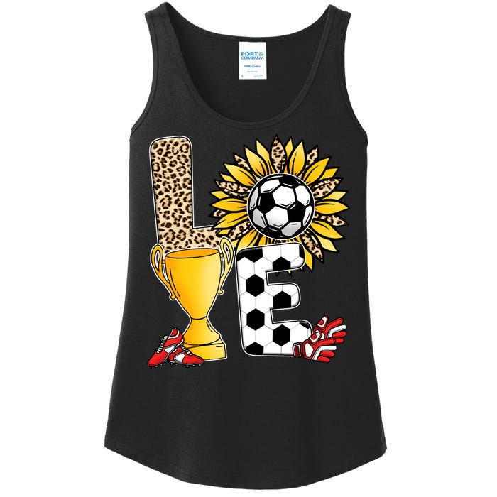 Soccer T Shirts, Love Soccer Leopard Sunflower Sports Ball Valentine Plus Size Ladies Essential Tank