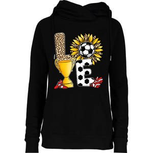 Soccer T Shirts, Love Soccer Leopard Sunflower Sports Ball Valentine Plus Size Womens Funnel Neck Pullover Hood