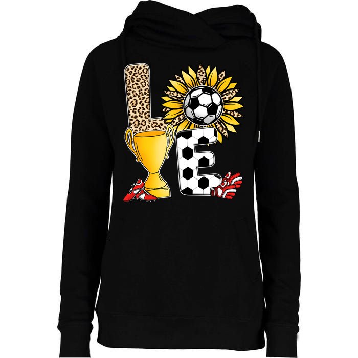 Soccer T Shirts, Love Soccer Leopard Sunflower Sports Ball Valentine Plus Size Womens Funnel Neck Pullover Hood