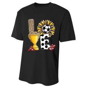 Soccer T Shirts, Love Soccer Leopard Sunflower Sports Ball Valentine Plus Size Performance Sprint T-Shirt