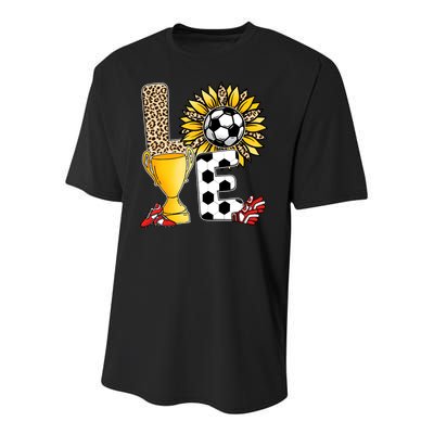 Soccer T Shirts, Love Soccer Leopard Sunflower Sports Ball Valentine Plus Size Youth Performance Sprint T-Shirt