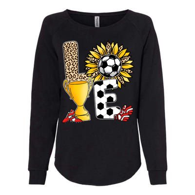 Soccer T Shirts, Love Soccer Leopard Sunflower Sports Ball Valentine Plus Size Womens California Wash Sweatshirt